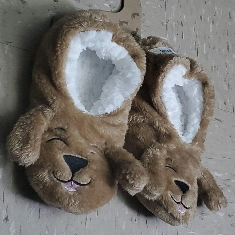 Brown Dog Tired Footies Ear Slippers NWT